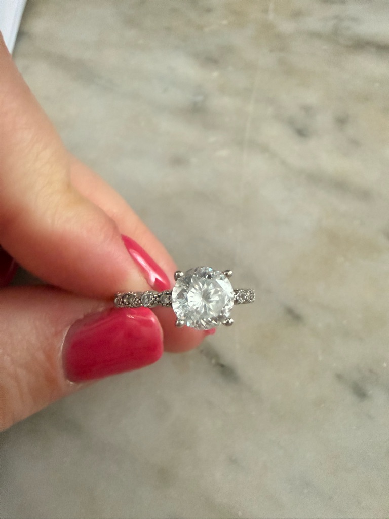 Classic Solitaire Halo Cz Engagement Ring In White And Silver
